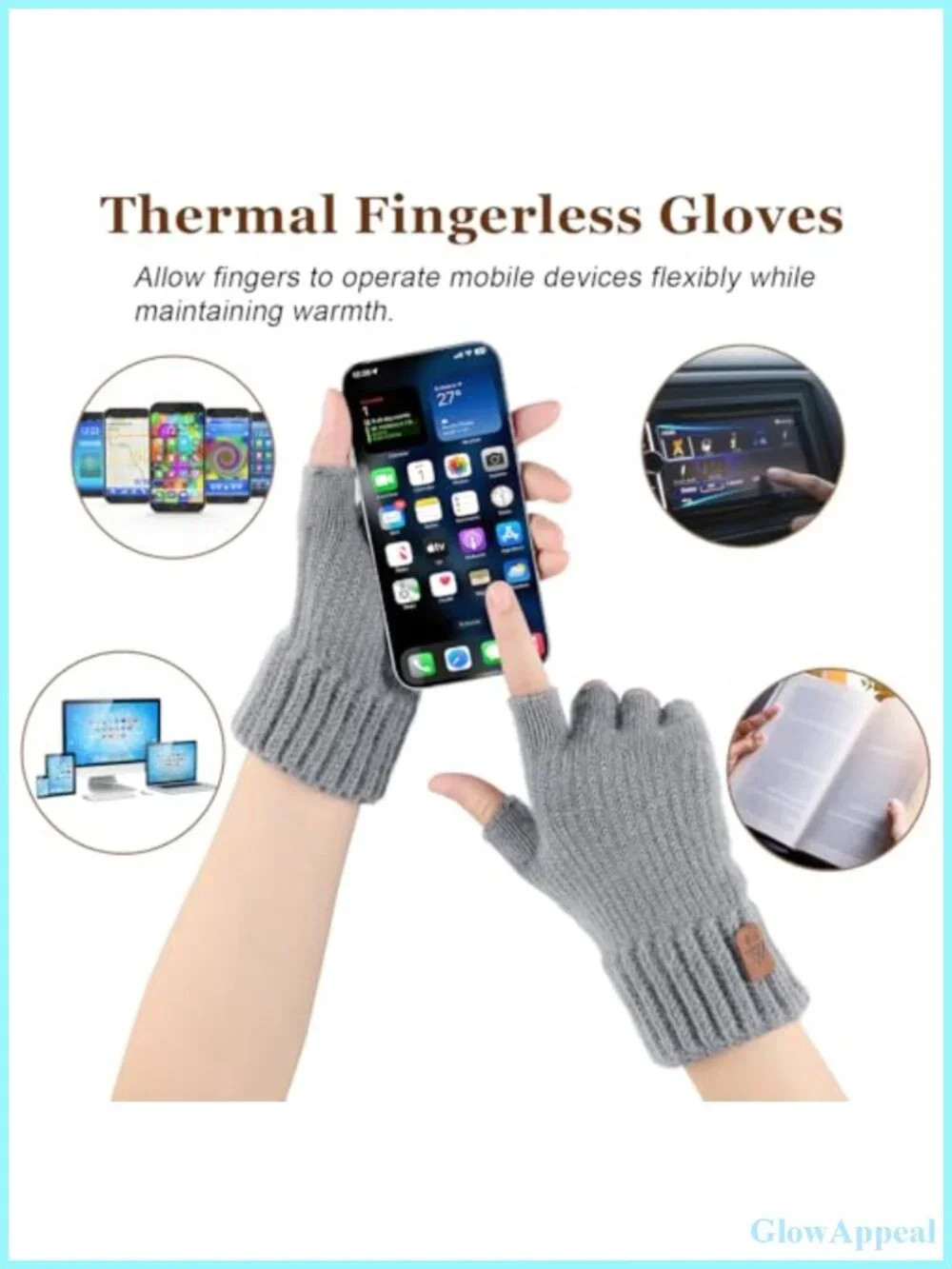 Fingerless Gloves for Women Men - 2 Pairs Warm Knit Winter Gloves with Elastic